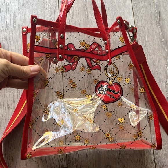 Brighton clear vintage tote combo bag red clear gold comes with makeup bag - Picture 5 of 13